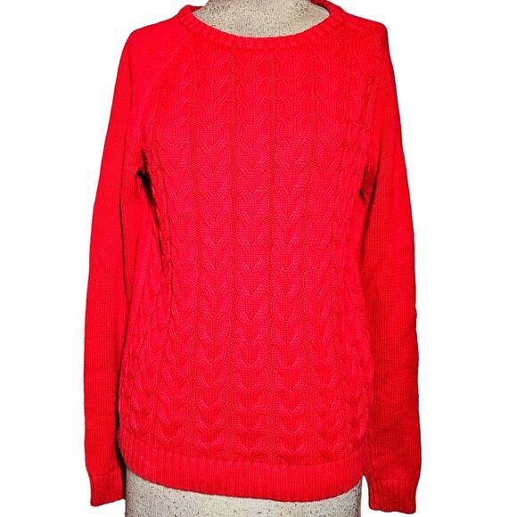 Lands End Red Cable Knit Cotton Sweater Size Small - Picture 1 of 4